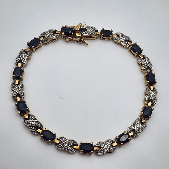 Gold & Silver Tone Sapphire Tennis Bracelet (6.75